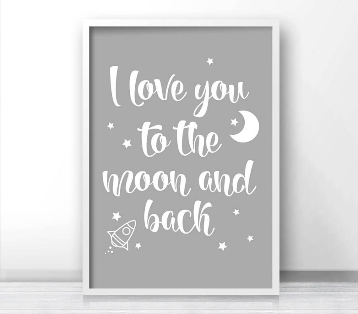 To The Moon And Back Nursery Wall Art Poster, Grey Decor - Image 2