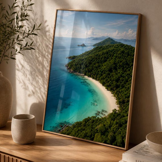 Tropical Beach Wall Art Print Island Paradise Poster Coastal Ocean Landscape Decor House View