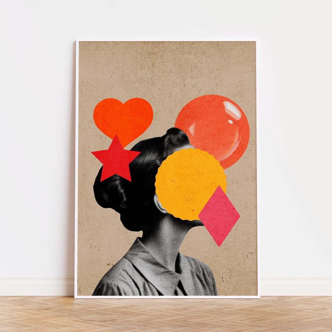 Retro Collage Woman Profile Colorful Shapes Abstract Art Poster - Image 4