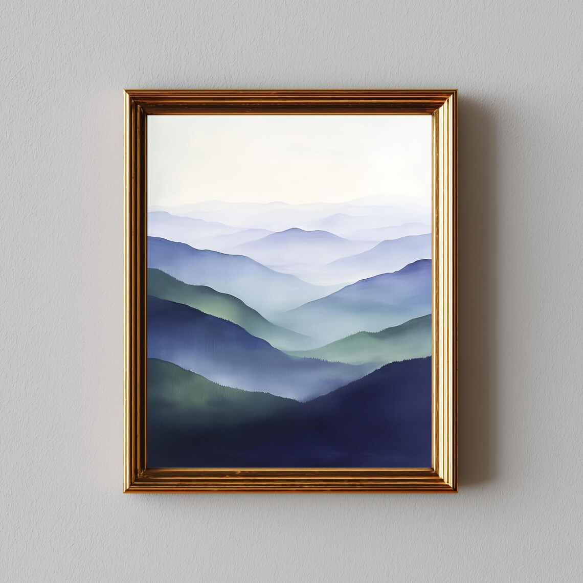 Moody Layered Mountain Landscape, Minimalist Art Print