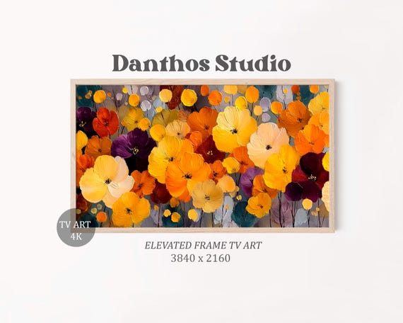 Abstract Floral Tv Art Samsung Frame Autumn Blooms Painting Fall Wall Decor Rich Textured Garden 34