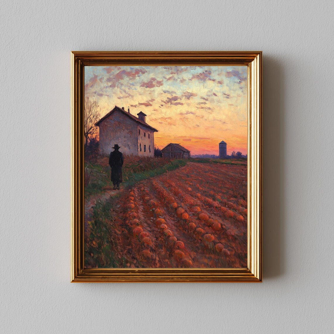 Rustic Farm Sunset Vintage Autumn Landscape Art Print