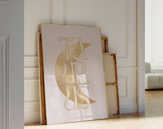Taurus Zodiac Wall Art Zodiac Sign Print Minimalist Cozy Room Decor Taurus Print Horoscope Zodiac Gold Moon Print