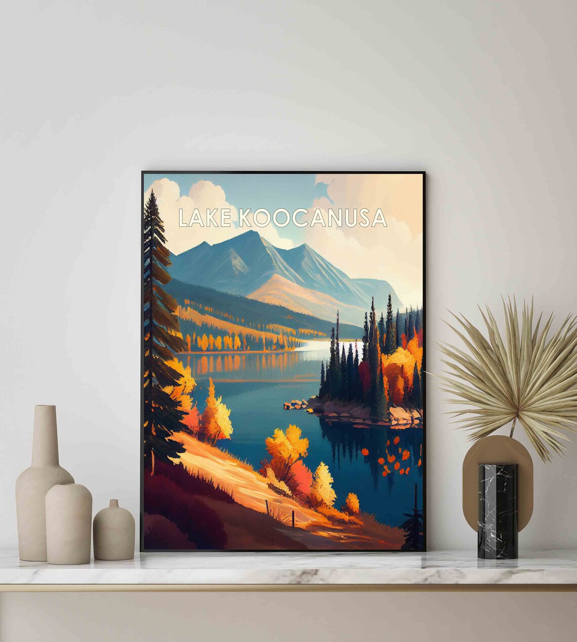 Lake Koocanusa Retro Autumn Lake Mountain Reflection Scene Poster - Image 3