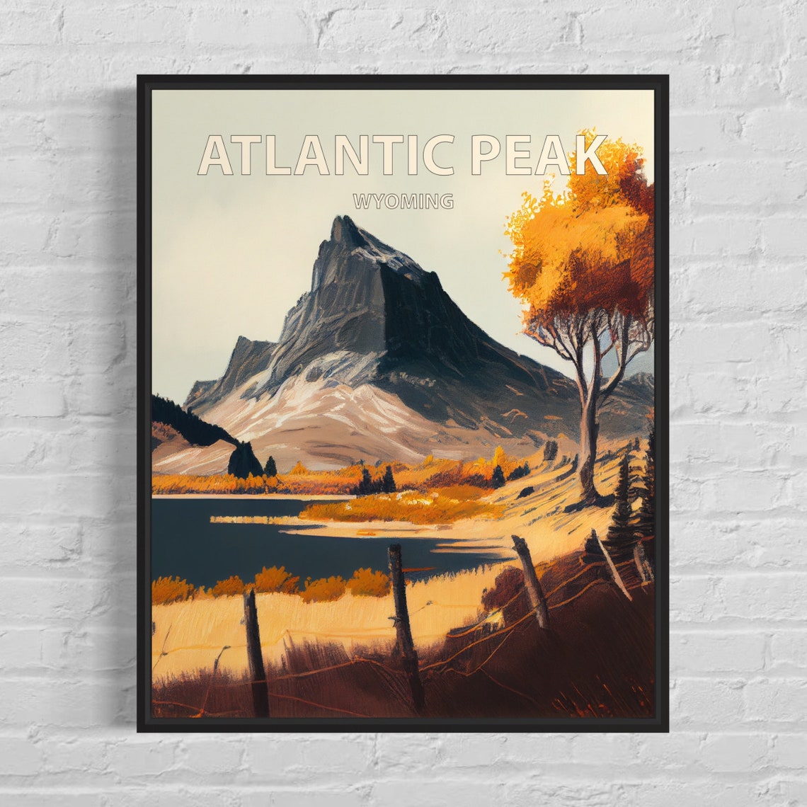 Atlantic Peak Wyoming Dark Summit Lake Golden Tree Travel Poster