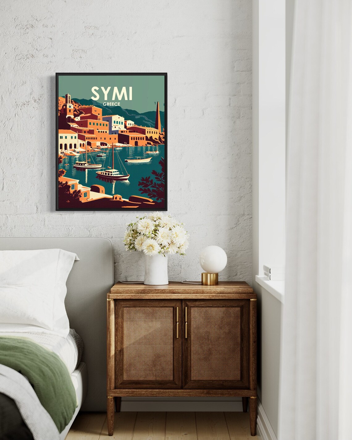 Symi Greece Colorful Harbor Boats Pastel Waterfront Travel Poster - Image 3