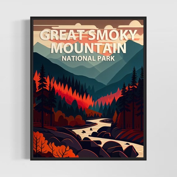Great Smoky Mountain Park Retro Art Print Great Smoky Mountain Park Illustration Great Smoky Mountain Park Vintage Minimal Design Poster