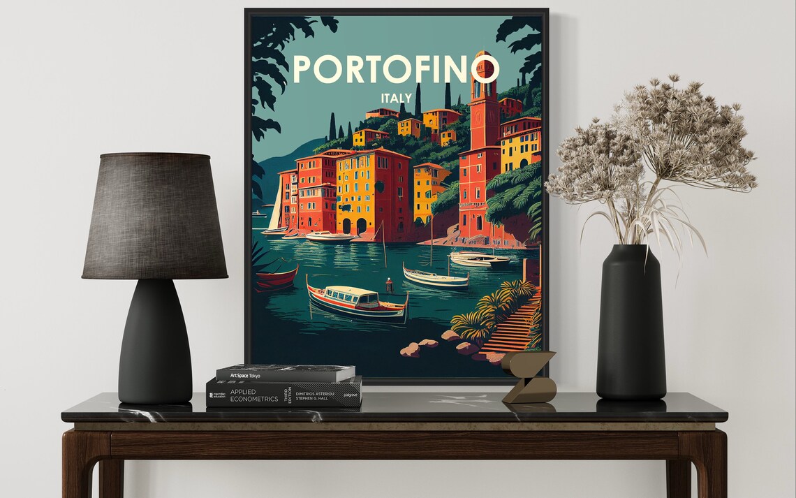Portofino Italy Harbor Boats Colorful Village Coastline Poster - Image 3