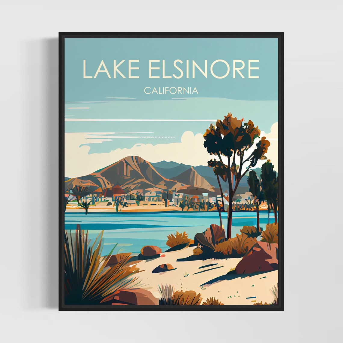 Lake Elsinore California Lakeside Mountain Retro Travel Poster