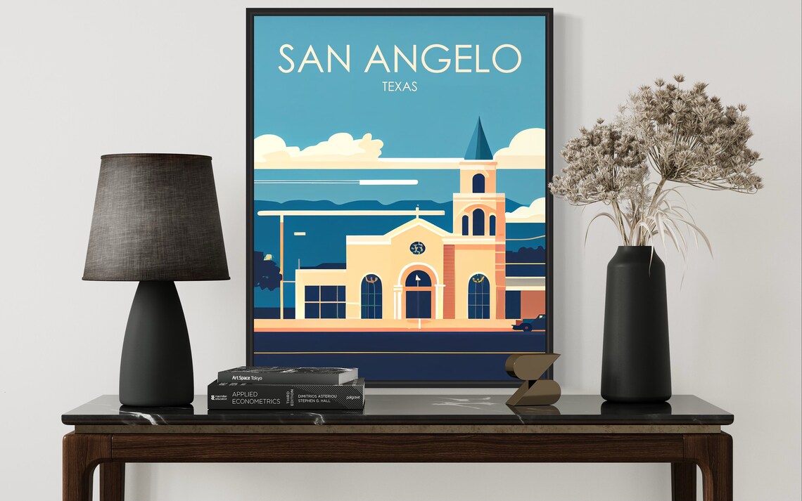 San Angelo Texas Vintage Quiet Mission Church Tower Dusk Poster - Image 3