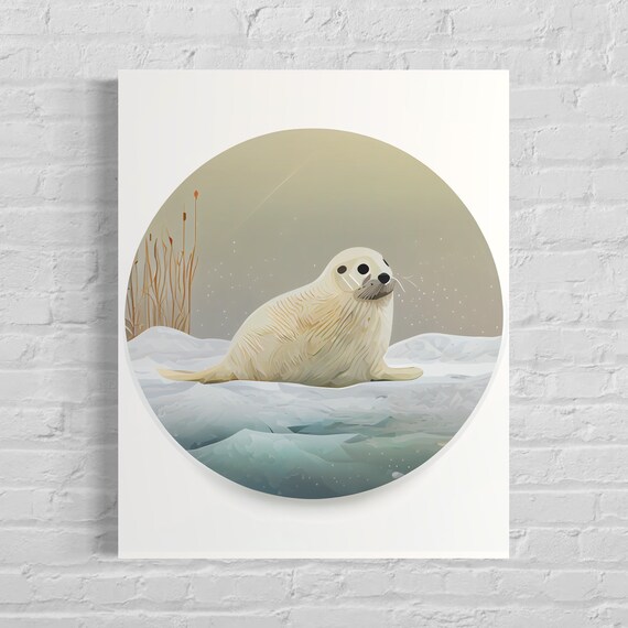 Harp Seal Retro Art Print Harp Seal Illustration Harp Seal Vintage Minimal Design Poster
