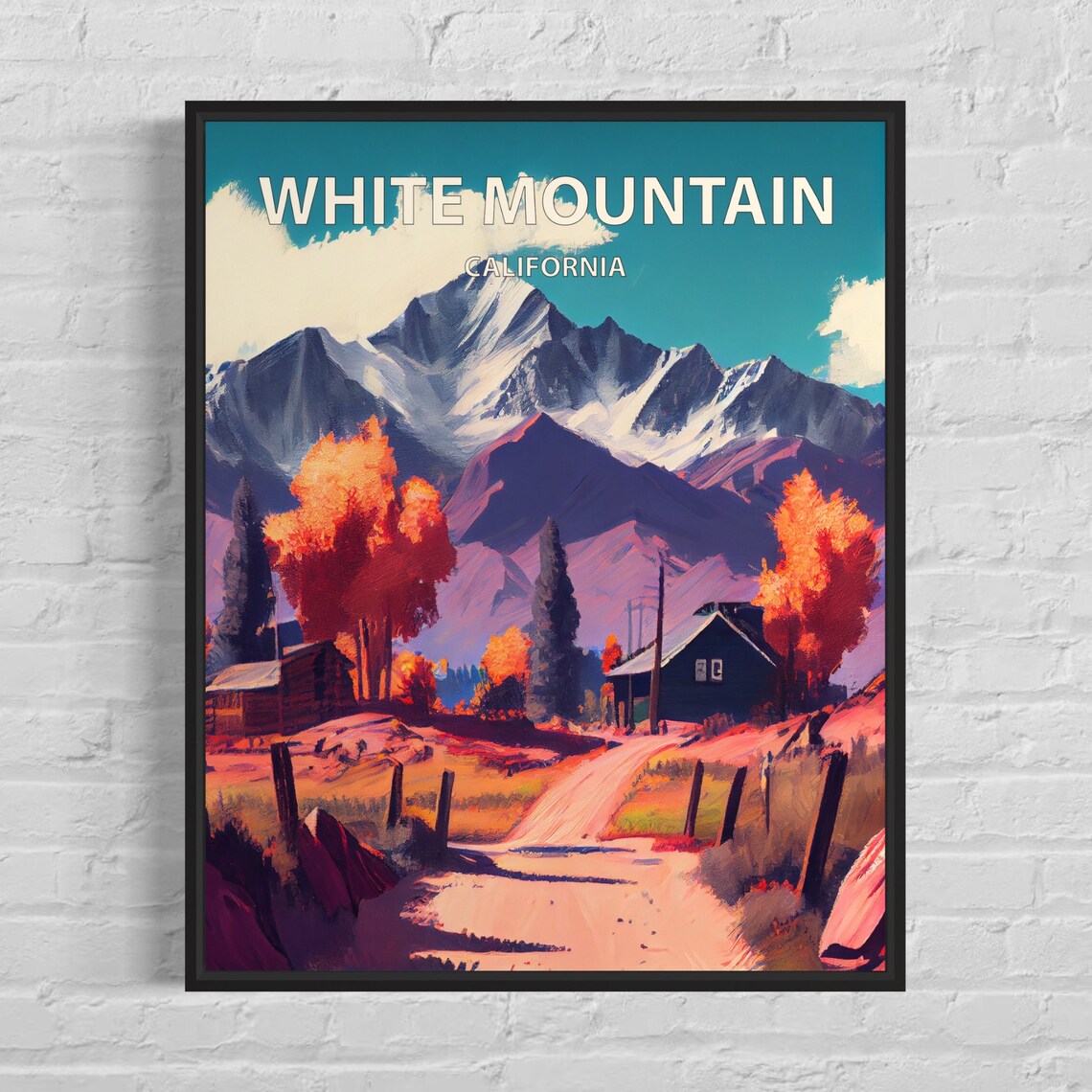 White Mountain California Homestead Cabins Dirt Road Autumn Poster