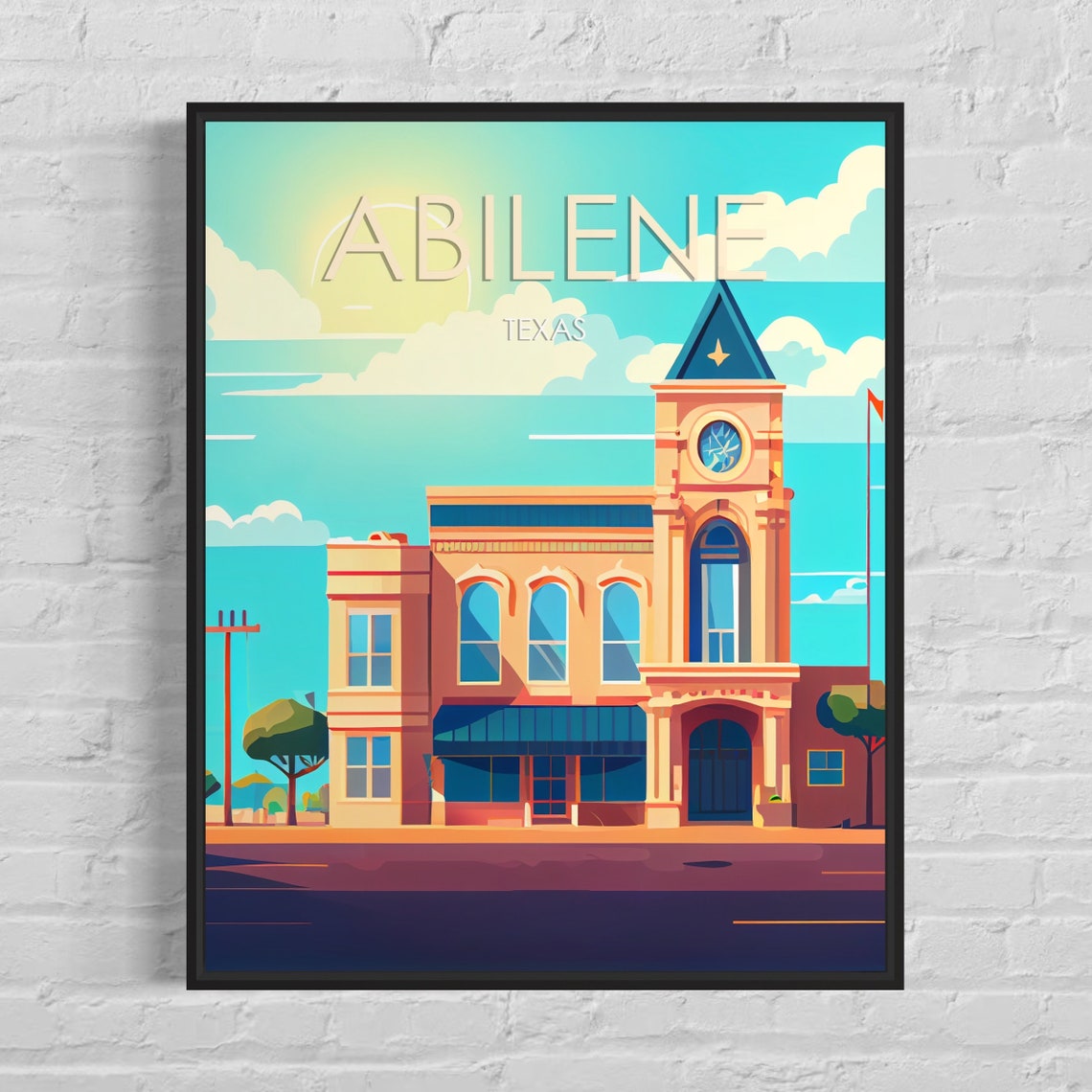 Abilene Texas Historic Clock Tower Courthouse Building Art Poster