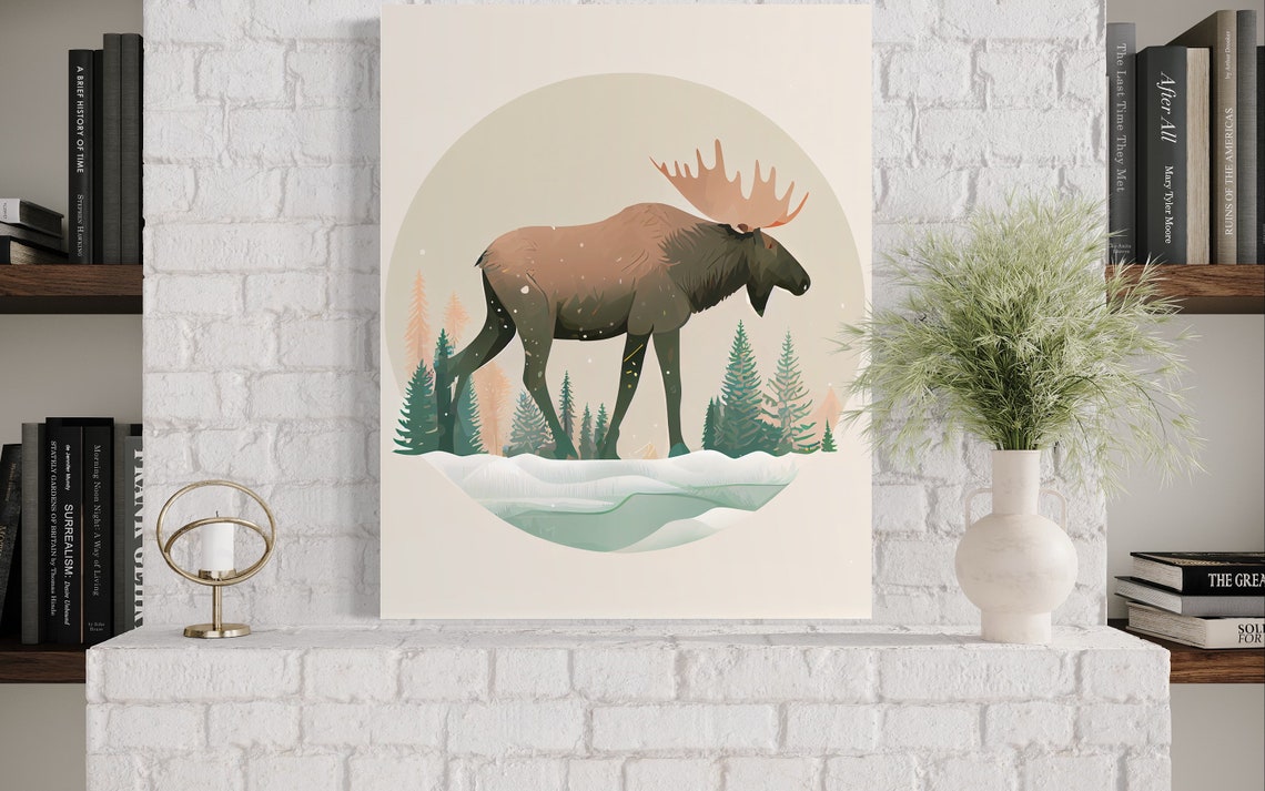 Moose Winter Forest Wildlife Modern Illustration Art Print Decor - Image 3