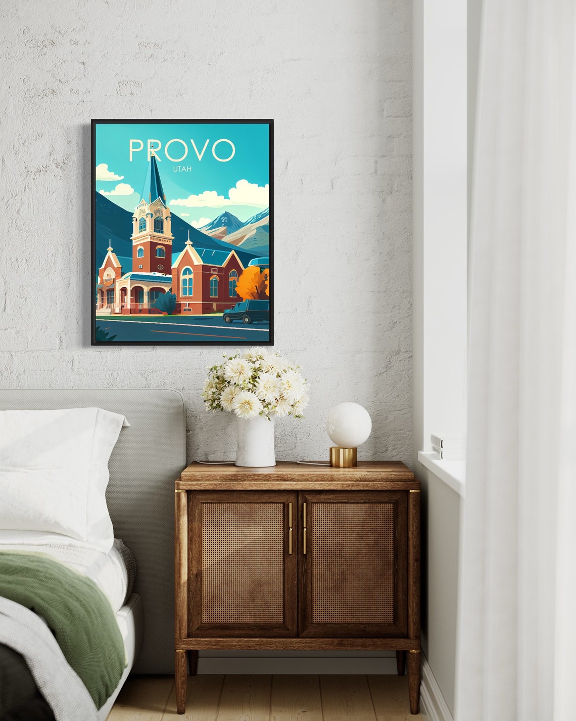 Provo Utah Historic Church Mountain Backdrop Vintage Art Poster - Image 3