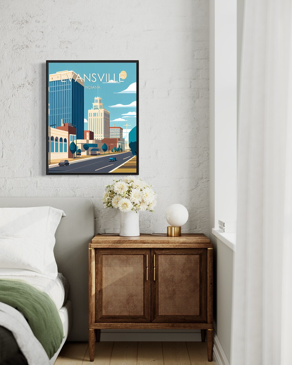 Sunny Evansville Indiana Downtown Towers Street Retro Poster - Image 3