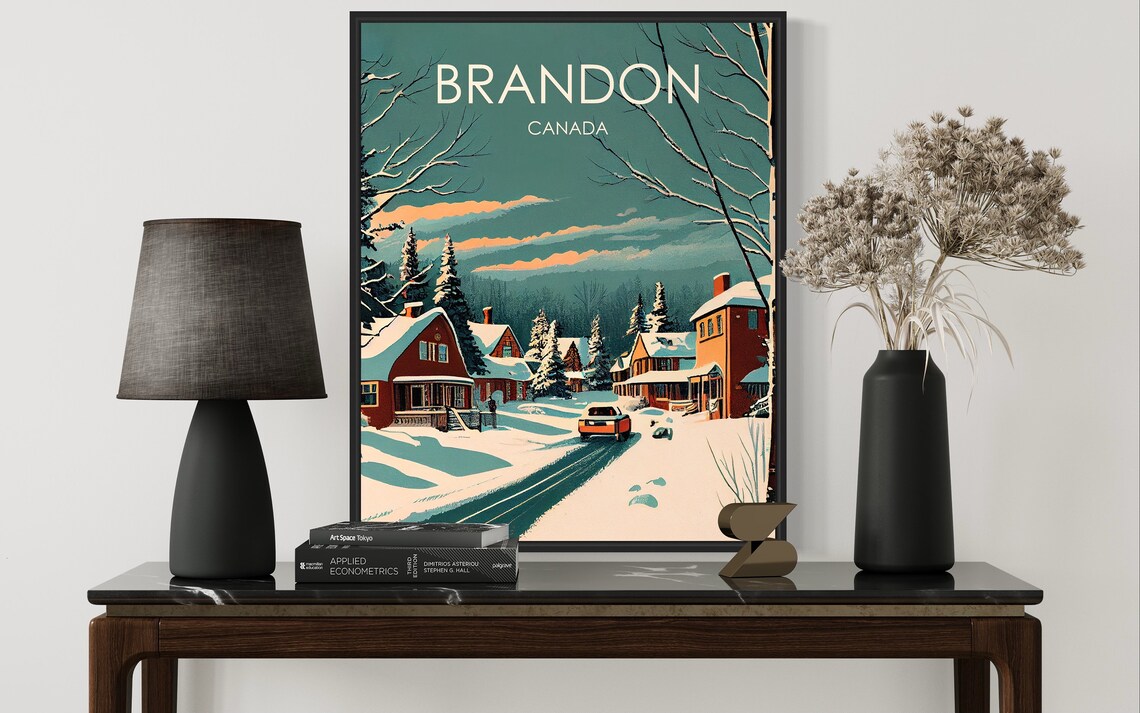 Brandon Canada Snowy Neighborhood Red Houses Vintage Winter Poster - Image 2