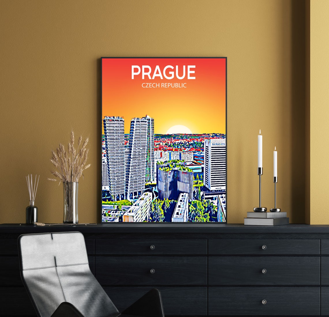 Prague Czech Republic Sunset Skyline Modern Towers Art Poster - Image 2