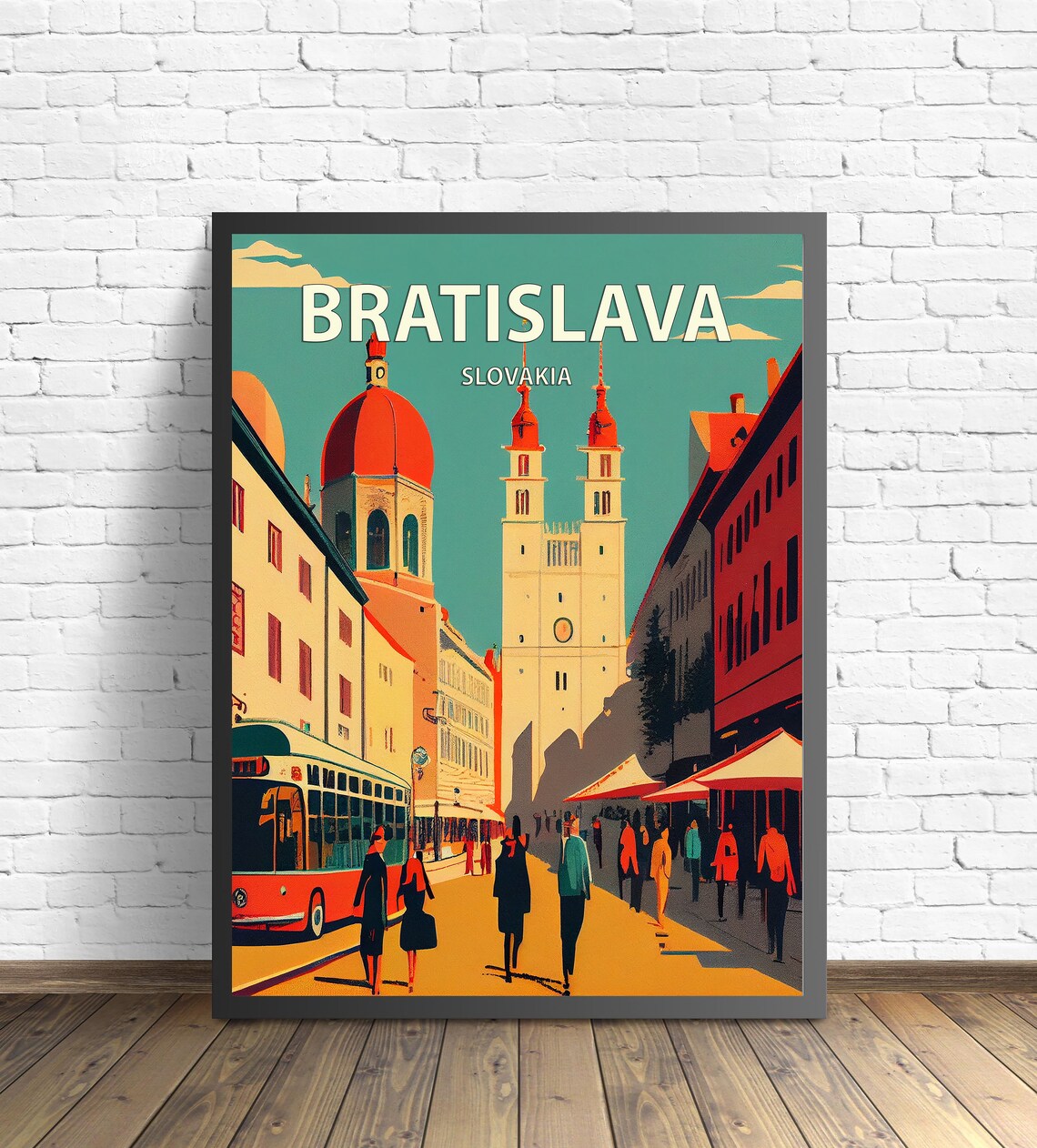Bratislava Slovakia Vintage Street Tram Church Towers Poster - Image 3