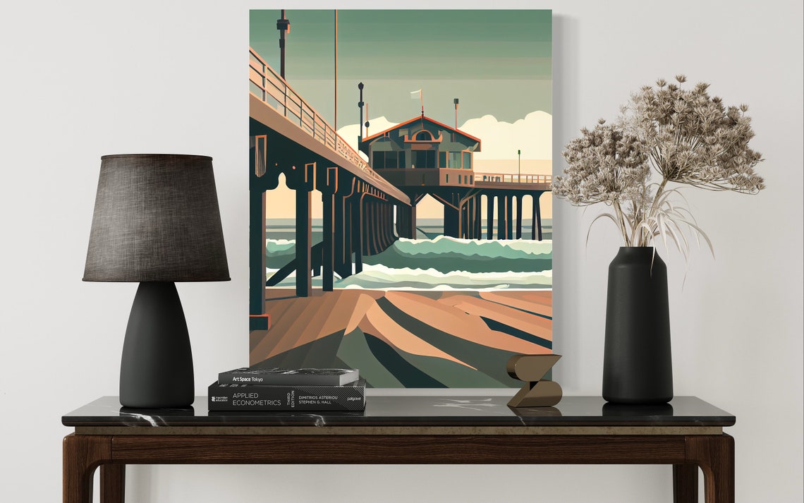 Huntington Beach Pier at Sunset Retro California Surf Art Poster - Image 3