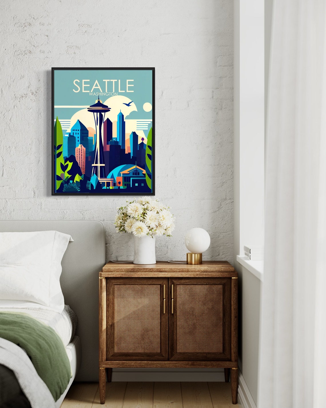 Seattle Washington Space Needle Skyline at Dusk Retro Travel Poster - Image 3