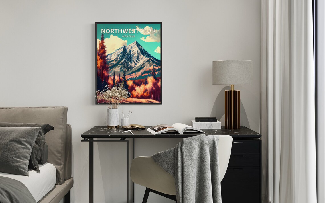 Northwest Peak Montana Snowy Summit Evergreen Forest Art Poster - Image 2