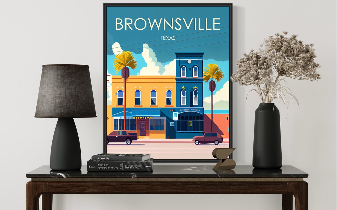 Brownsville Texas Retro Historic Downtown Royal Palms Poster - Image 3