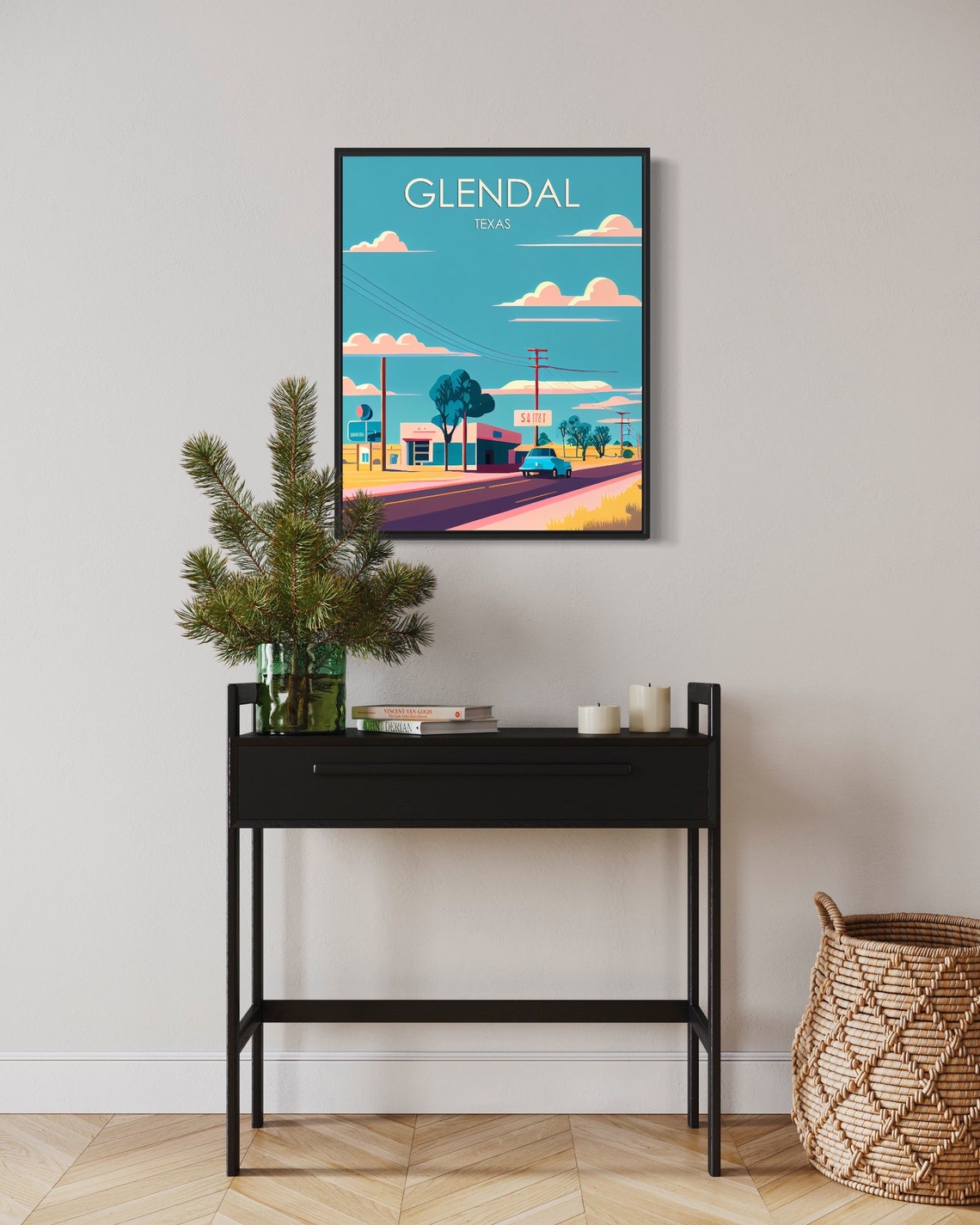 Glendal Texas Retro Highway Roadside Sunset Drive Travel Poster - Image 3