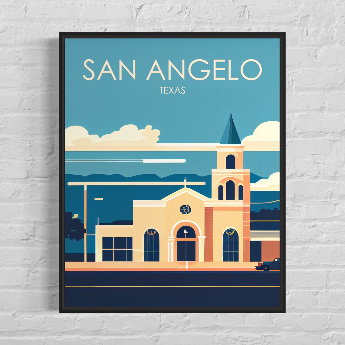 San Angelo Texas Vintage Quiet Mission Church Tower Dusk Poster