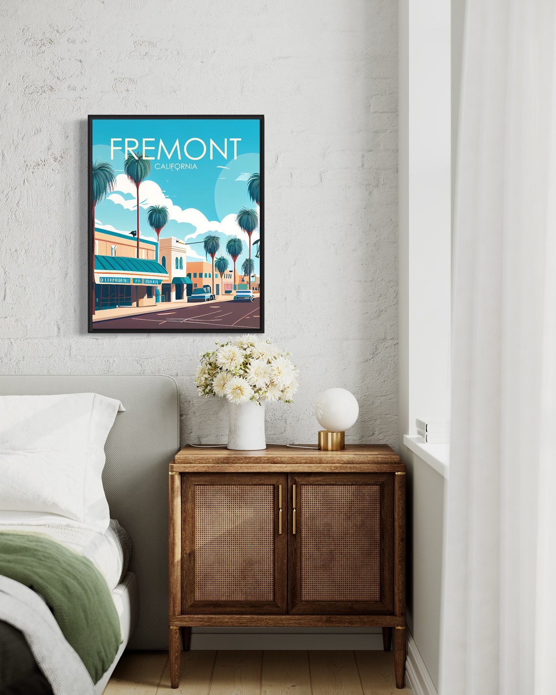 Fremont California Retro Main Street with Tall Palm Trees Poster - Image 2