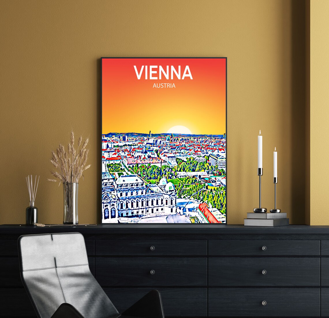 Vienna Austria Sunset Cityscape Belvedere Palace Travel Poster - Image 2