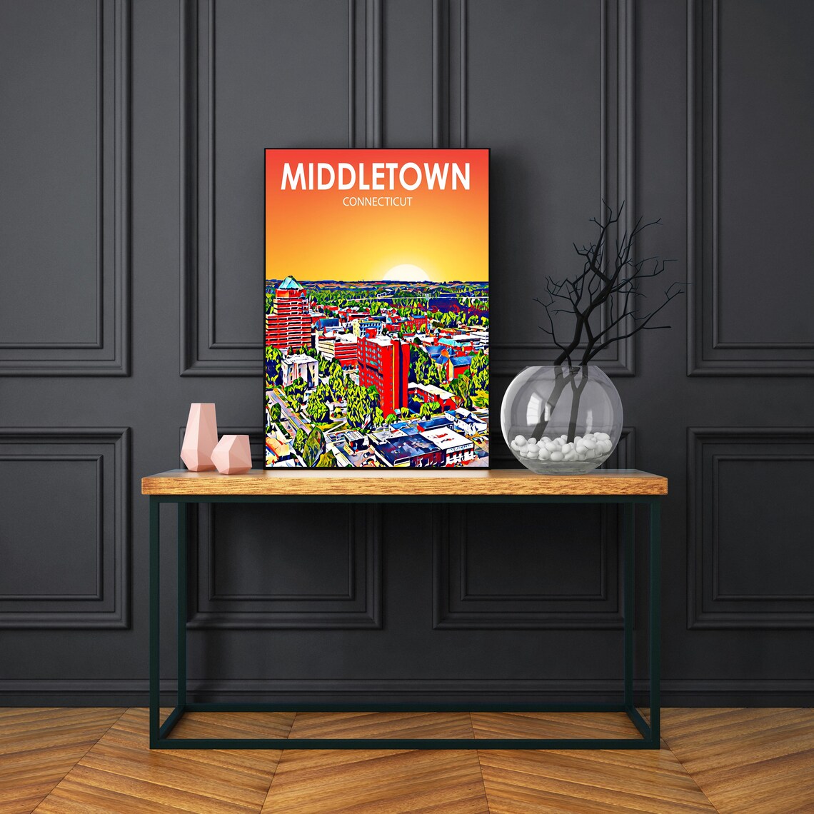 Middletown Connecticut Colorful Sunset Skyline City Travel Poster - Image 2