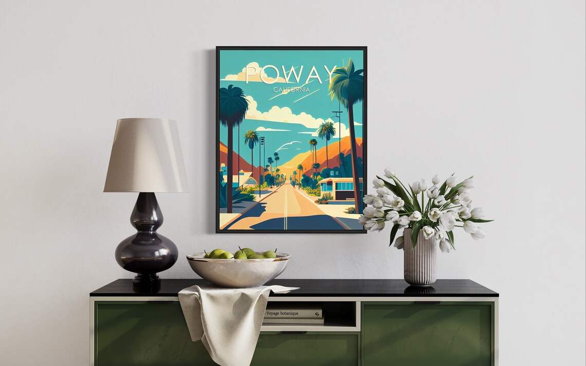 Poway California Palm Lined Road Sunset Glow Retro Travel Poster - Image 2