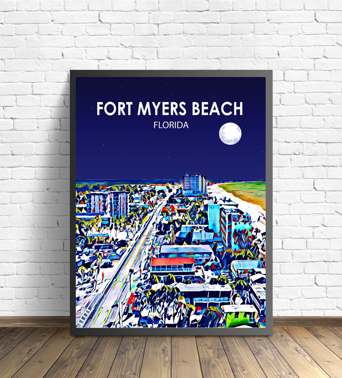 Fort Myers Beach Florida Art Poster Sunset Landscape Poster Print Fort Myers Beach City Wall Art Colorful Skyline Sketch Photo
