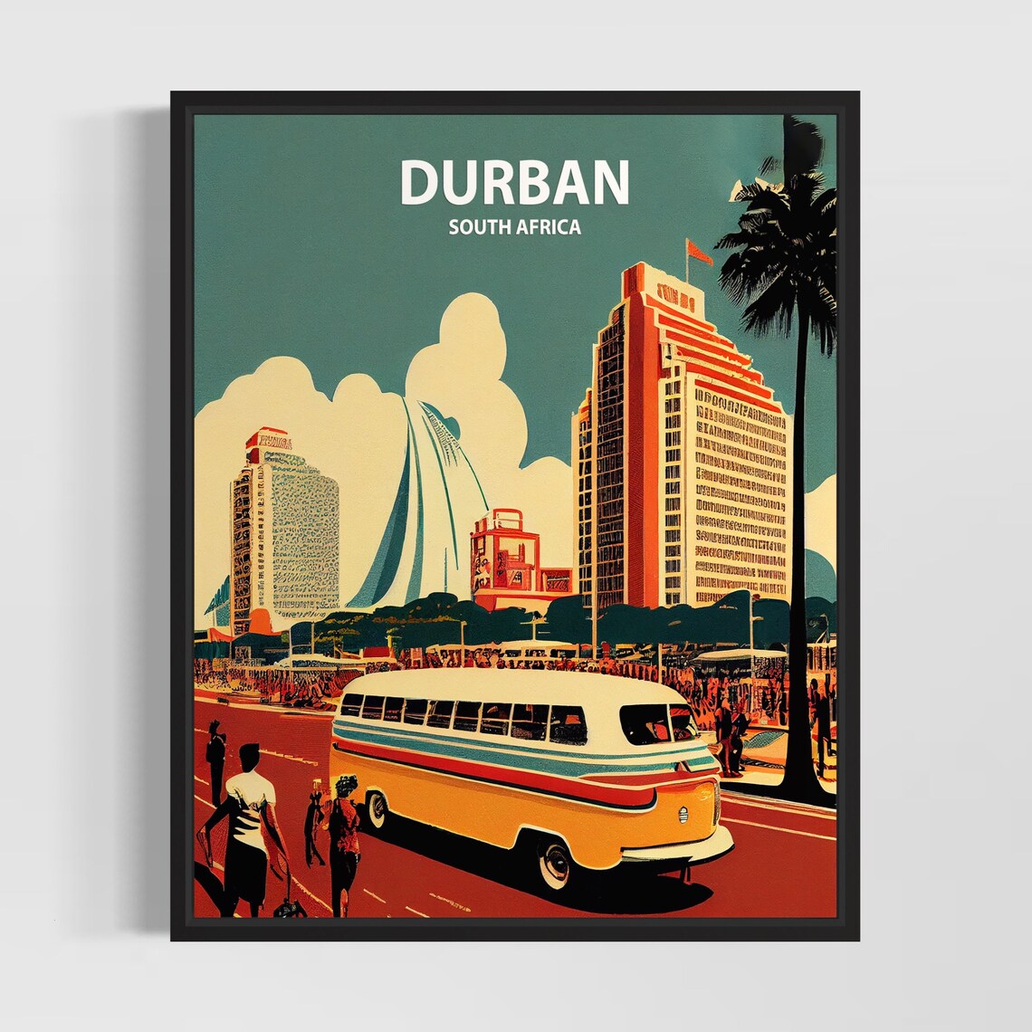 Durban South Africa Beachfront Bus Retro Vintage Scene Art Poster