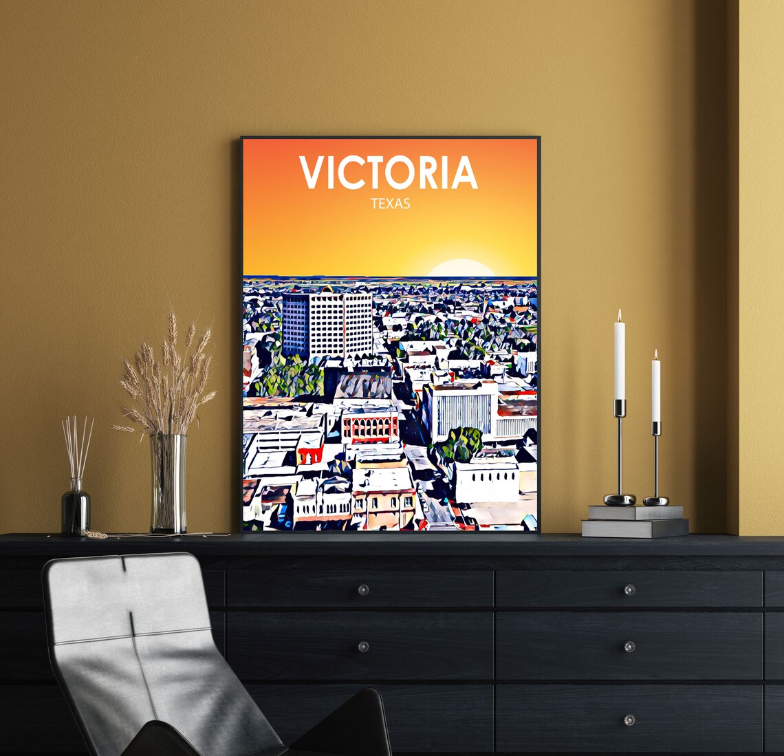 Victoria Texas Sunset Cityscape Downtown Pop Art Travel Poster - Image 2