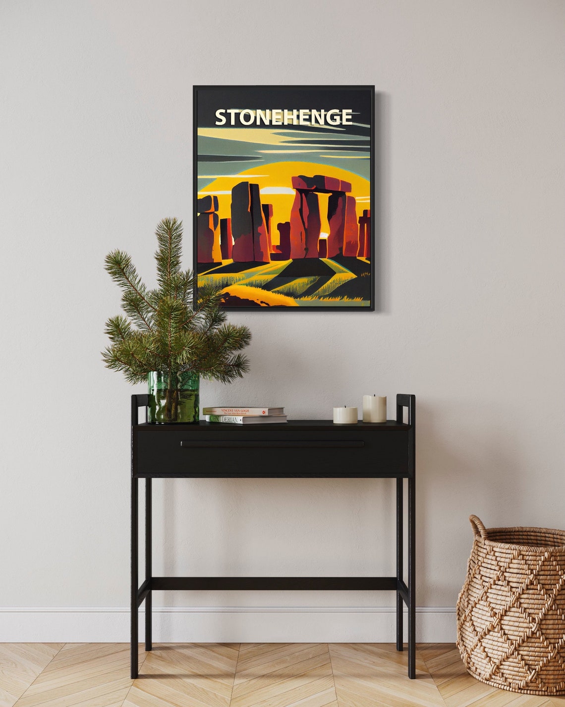 Stonehenge Sunset Standing Stones Golden Sky Retro Art Poster - Image 2