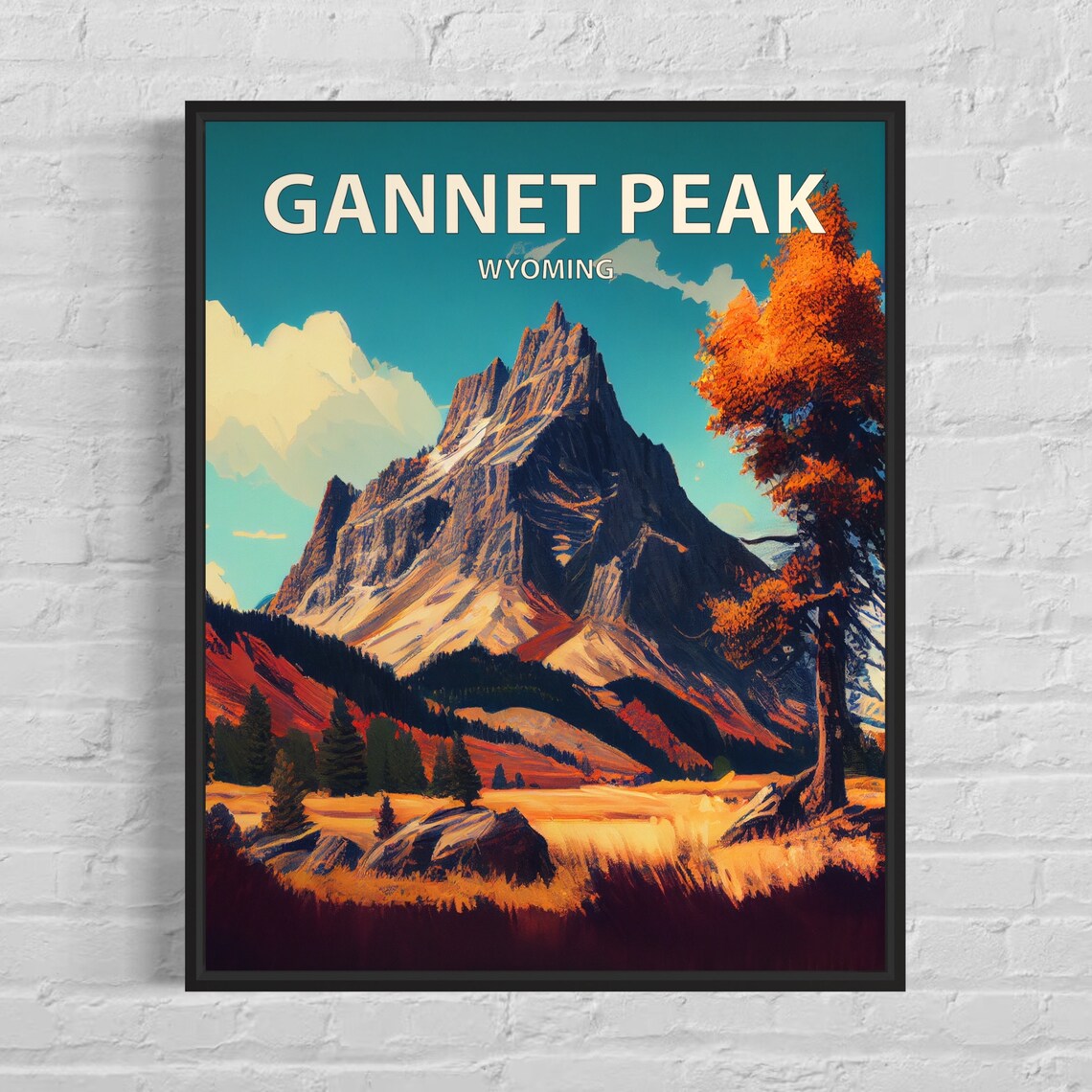 Gannett Peak Wyoming Alpine Summit Autumn Vintage Travel Poster