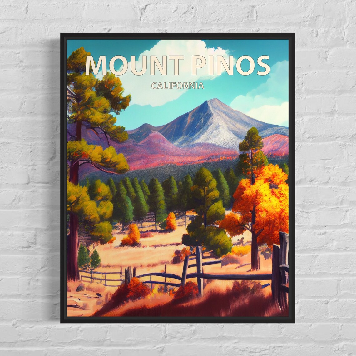 Mount Pinos California Autumn Meadow Mountain View Retro Travel Poster