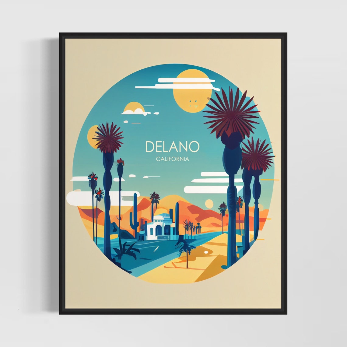 Delano California Glowing Sunset Circle Palm Desert Scene Poster