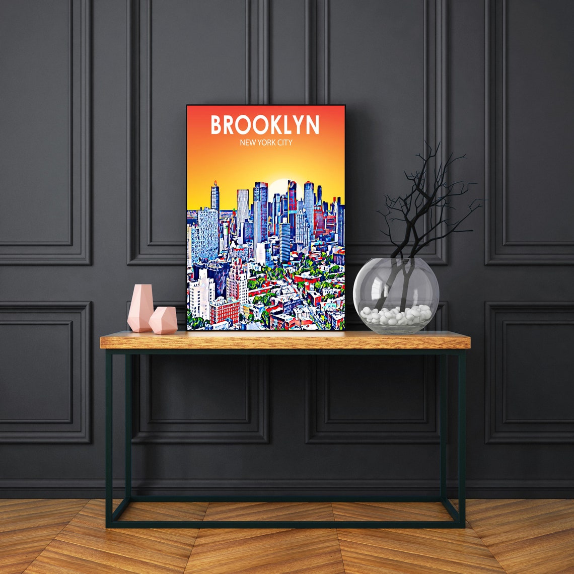 Brooklyn New York City Sunset Manhattan Skyline Fiery Poster - Image 3