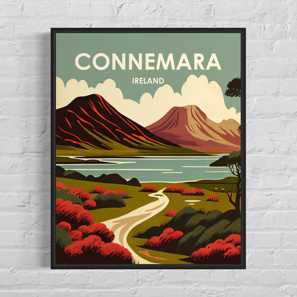 Connemara Ireland Mountain Valley Retro Landscape Travel Poster