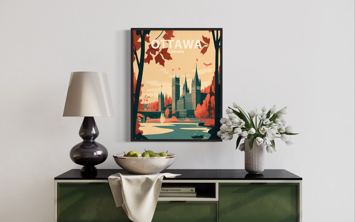Ottawa Canada Parliament Hill Autumn Waterfront Skyline Art Poster - Image 3