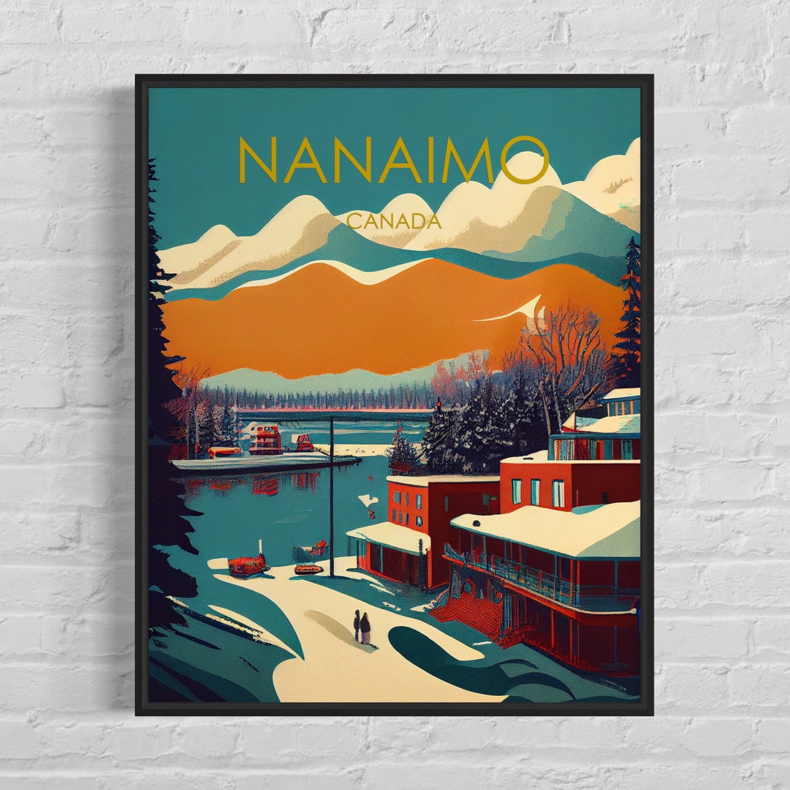 Nanaimo Canada Snowy Waterfront Town Harbor Scene Art Poster