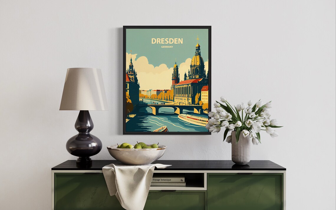 Dresden Germany Elbe River Cathedral Bridge Vintage Travel Poster - Image 2