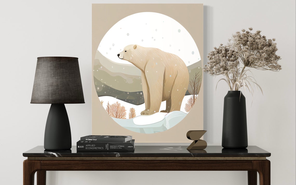 Polar Bear Standing on an Ice Floe in Arctic Snow Art Poster - Image 2