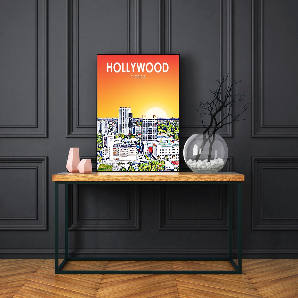 Hollywood Florida Sunset Beachfront City Aerial Skyline Poster - Image 3