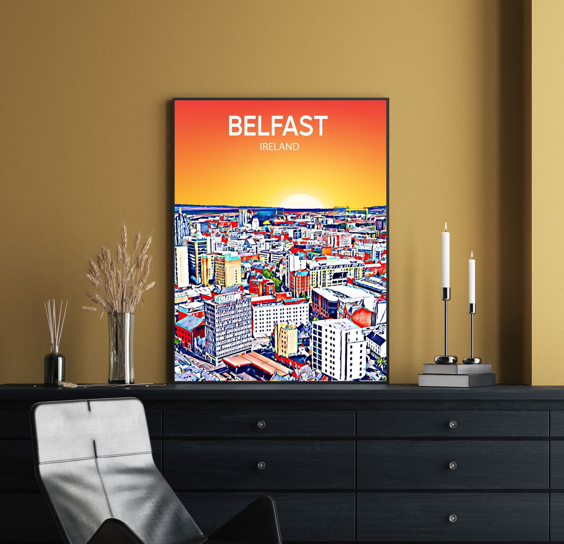 Belfast Ireland Sunset Aerial Downtown Colorful Skyline Poster - Image 2