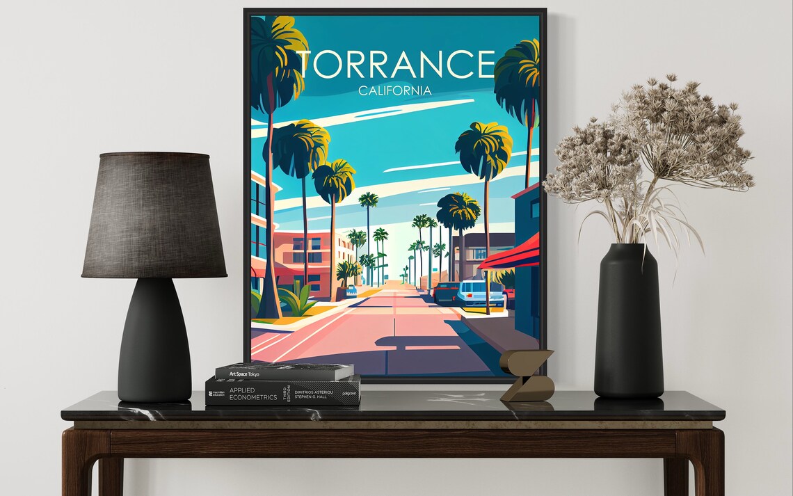 Torrance California Palm Tree Lined Street Sunset Travel Poster - Image 3