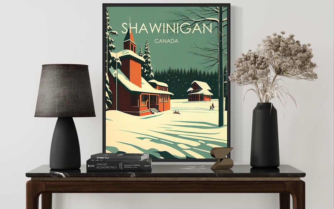Shawinigan Canada Snowy Red Church Winter Scene Travel Poster - Image 2